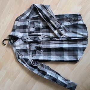 Men's Medium 7 Diamonds Long Sleeve Shirt Navy Grey and White